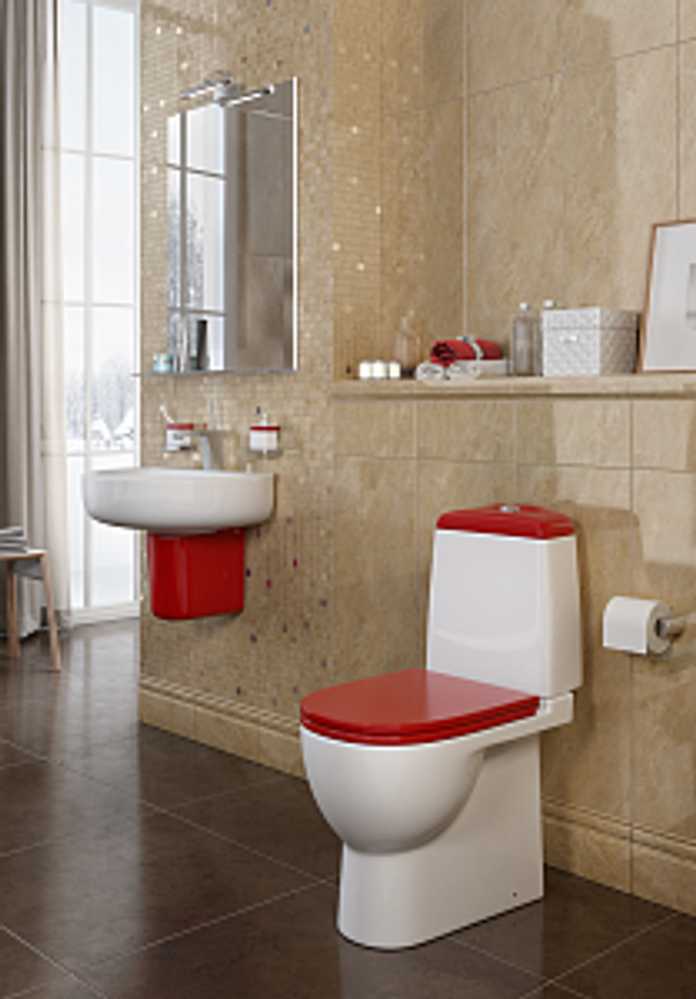 Sanita Luxe Best Унитаз-компакт с сиденьем микролифт и красной крышкой