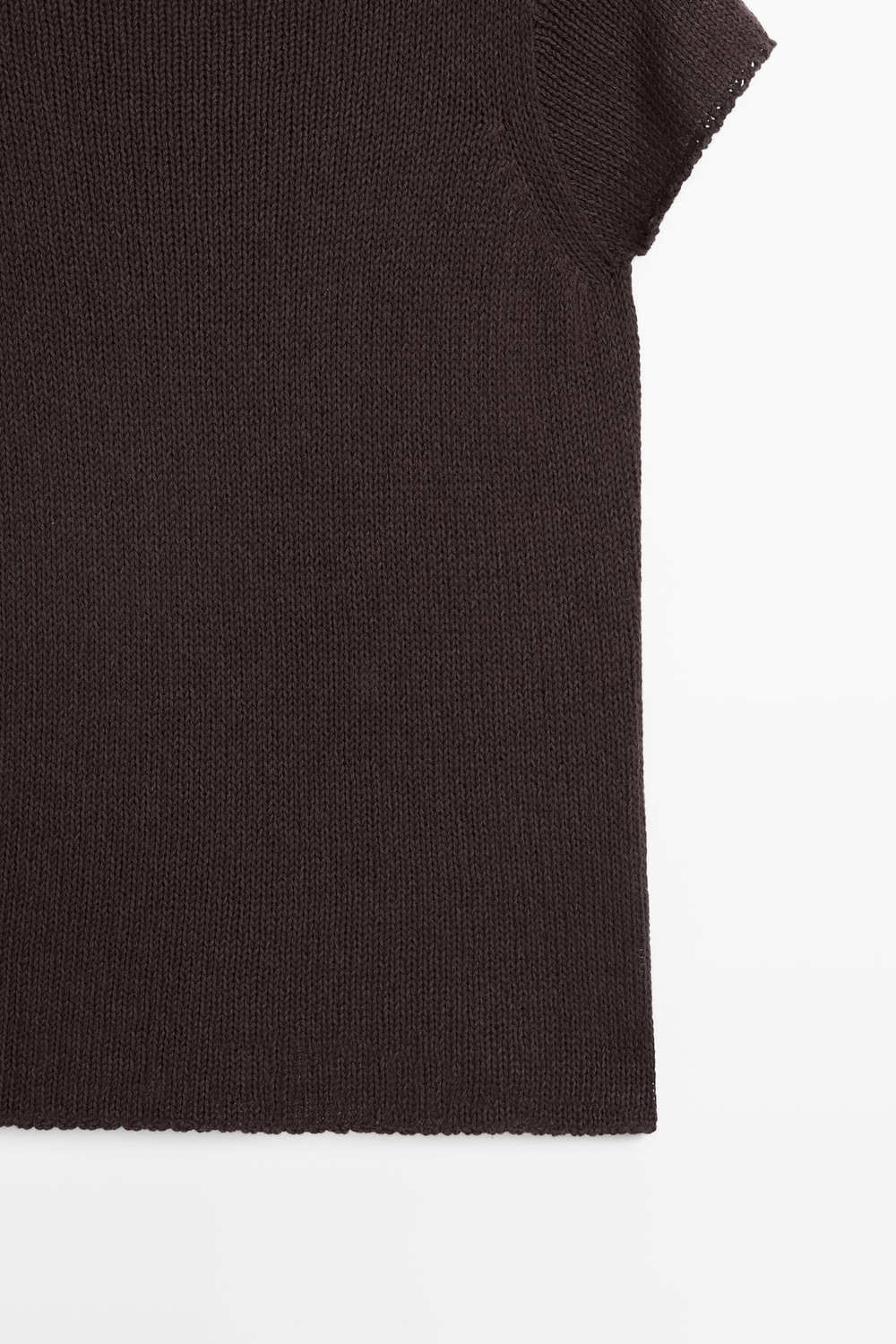 Massimo Dutti Вязаный свитер с коротким рукавом из смесовой хлопковой ткани, шоколадный