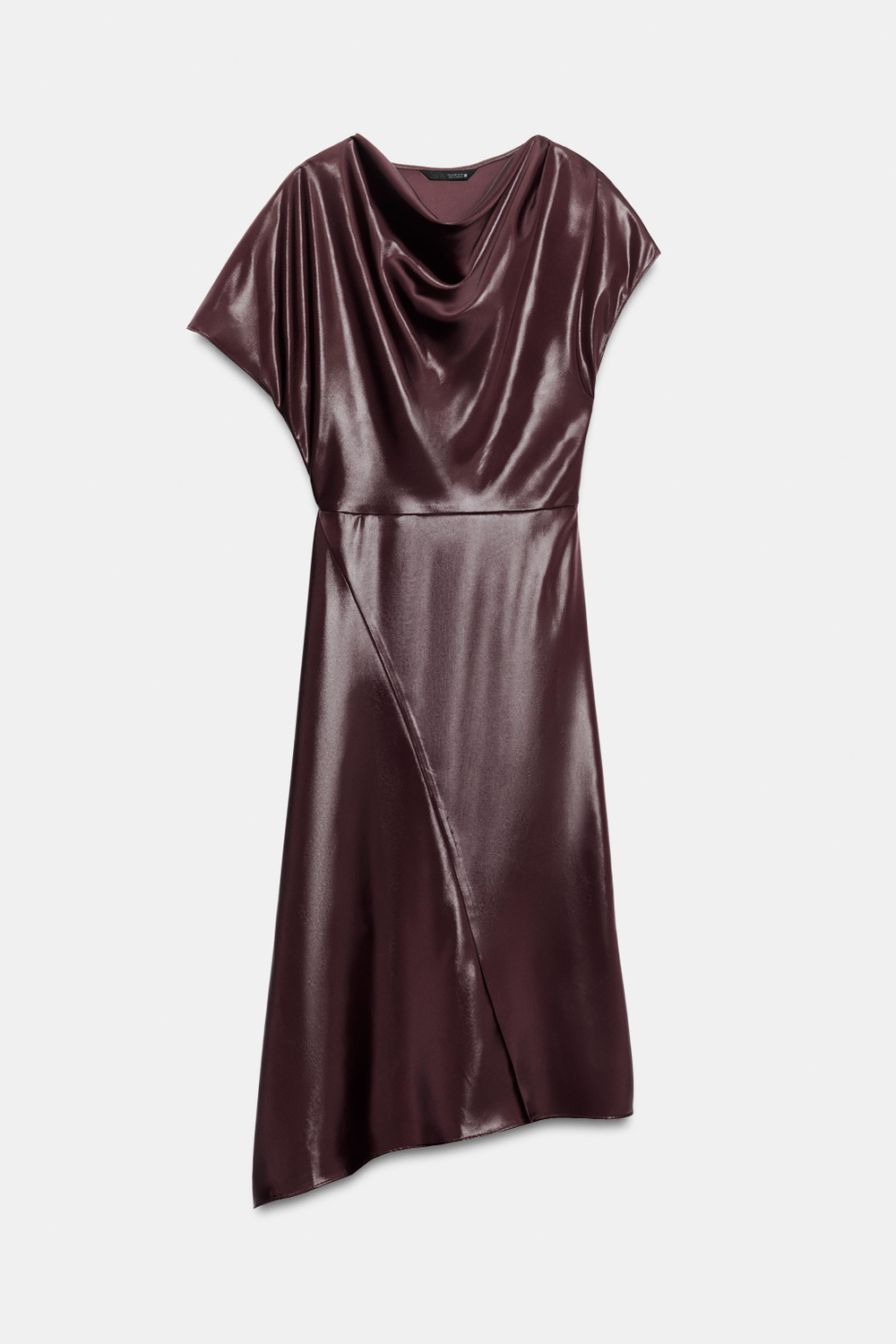 ZARA АТЛАСНОЕ ПЛАТЬЕ МИДИ С БЛЕСКОМ, БУРГУНДИ