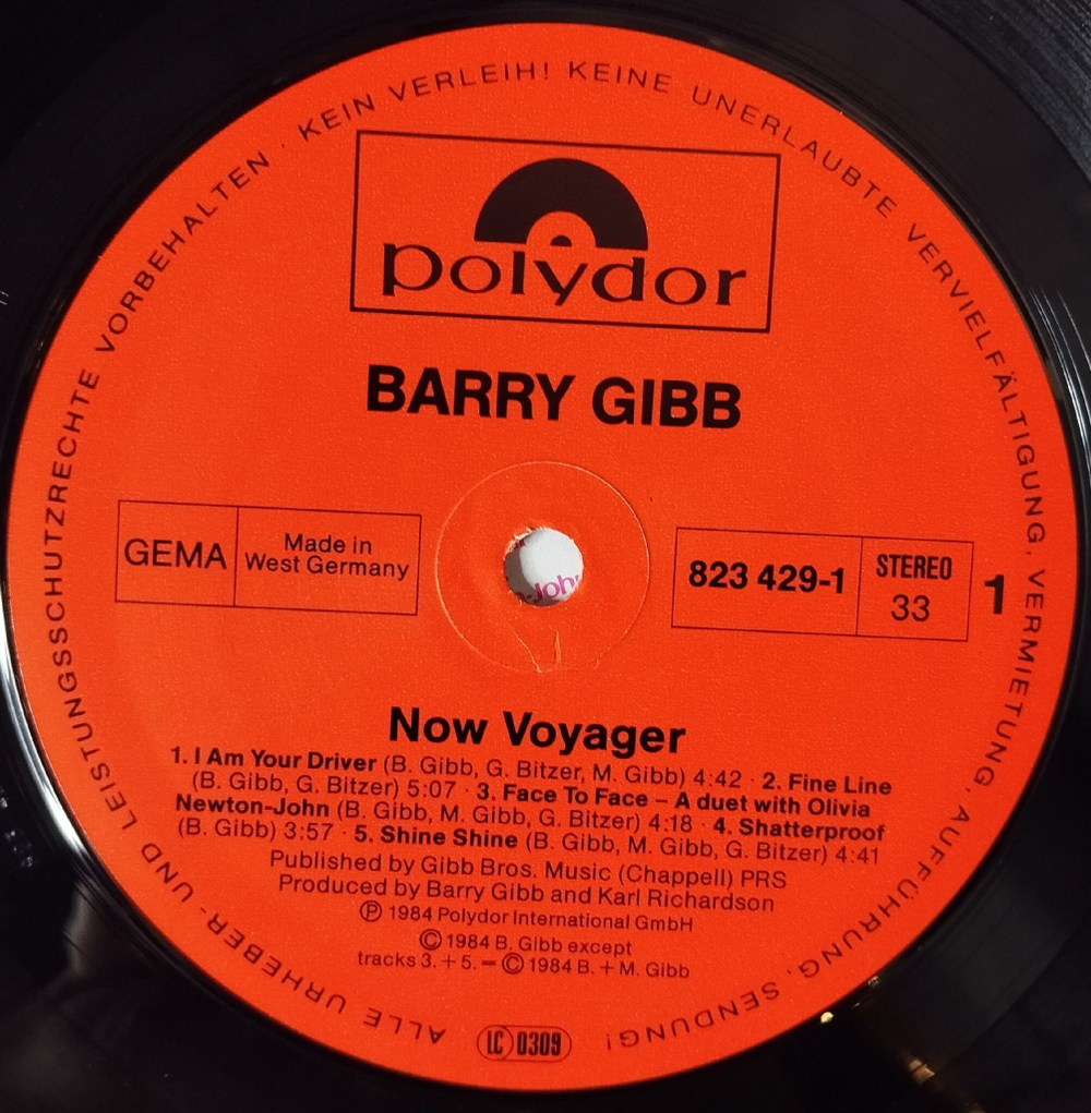 Винтажная виниловая пластинка LP Barry Gibb Now Voyager (Germany 1984)