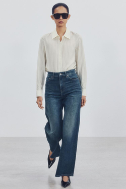 ZARA ДЖИНСЫ COMFORT WIDE LEG С ВЫСОКОЙ ПОСАДКОЙ — ZW COLLECTION, ГОЛУБОЙ