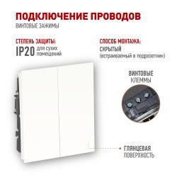 Переключатель ЭРА Arktik 16-1106-01 двойной 10АХ-250В белый | Эра Arktik
