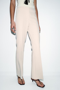 ZARA БРЮКИ FLARE С БОКОВЫМИ ШВАМИ, ЭКРЮ
