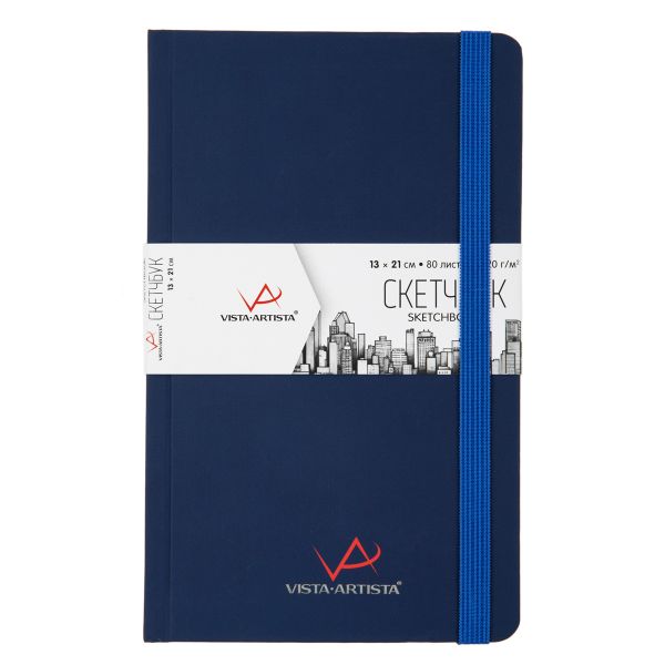Скетчбук 120 г/м², 120 г/м², 21х13 см, сшивка 80 л, 02 синий, Vista-Artista VABK-1321