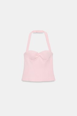 ZARA ТОП С ГОРЛОВИНОЙ ХАЛТЕР И ВЫРЕЗОМ СЕРДЕЧКОМ, БЛЕДНО-РОЗОВЫЙ