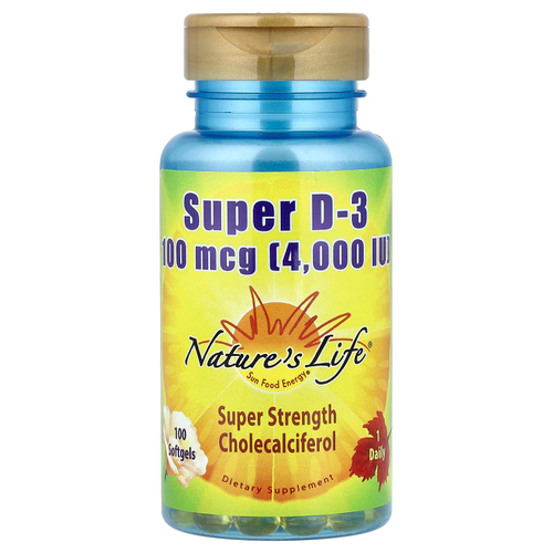 Nature's Life, Super D-3, 100 мкг (4000 МЕ), 100 мягких таблеток