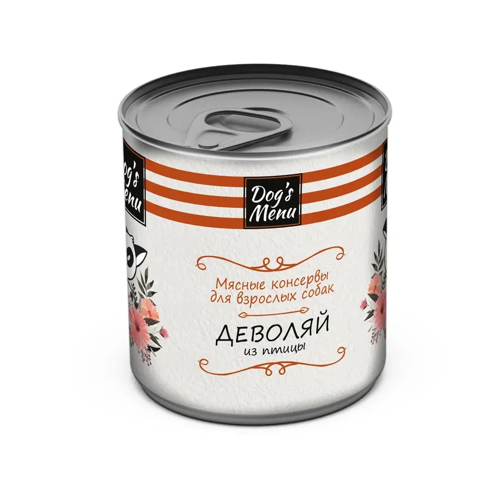 DOG'S MENU Мясные консервы для взрослых собак Деволяй из птицы, 340 г