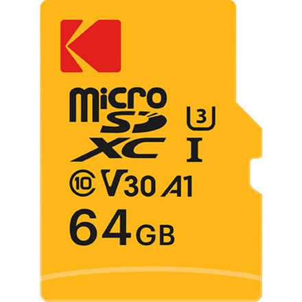Карта памяти Kodak Ultra Performance 64GB microSDXC UHS-I U3 V30 A1, R/W 90/60 МБ/с желтая с адапт
