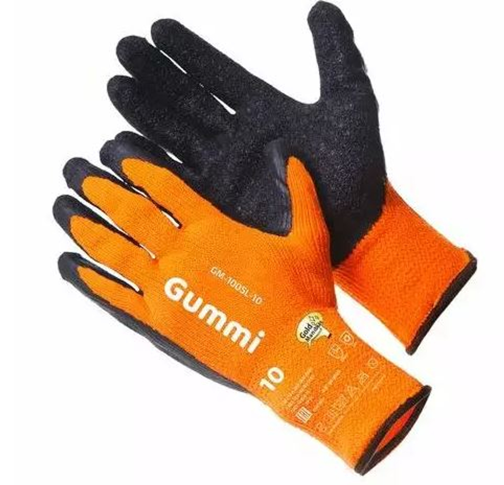 Перчатки теплые зимние из 70% акрила оранж цв с рефл лат покр р.9 (L) Gummi /GM1005L9