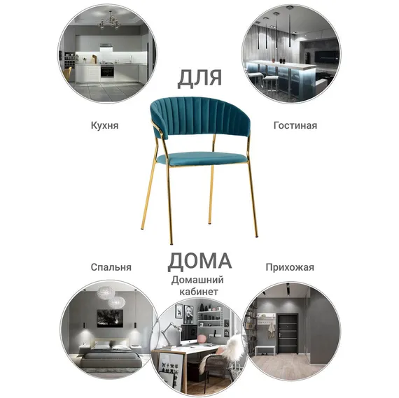 Стул Drixen бирюзовый велюр с золотыми ножками