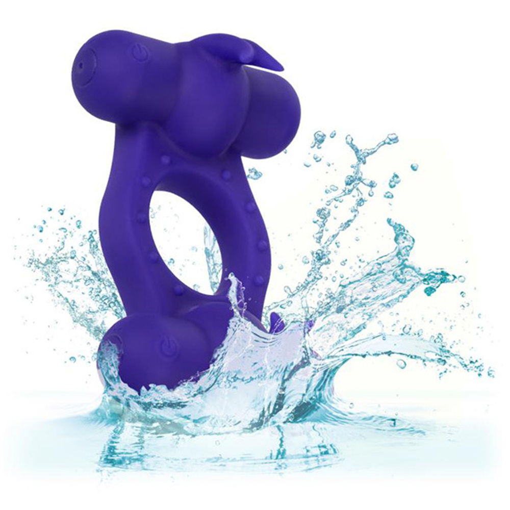 Фиолетовое эрекционное виброкольцо с двумя моторами California Exotic Novelties Silicone Rechargeable Triple Orgasm Enhancer SE-1843-50-3