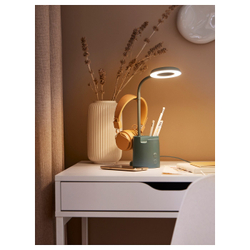 IKEA BRUNBÅGE  (ИКЕА БРУНБОГЕ)  -  Настольная светодиодная лампа с контейнером - регулируемая яркость/бирюзовый
