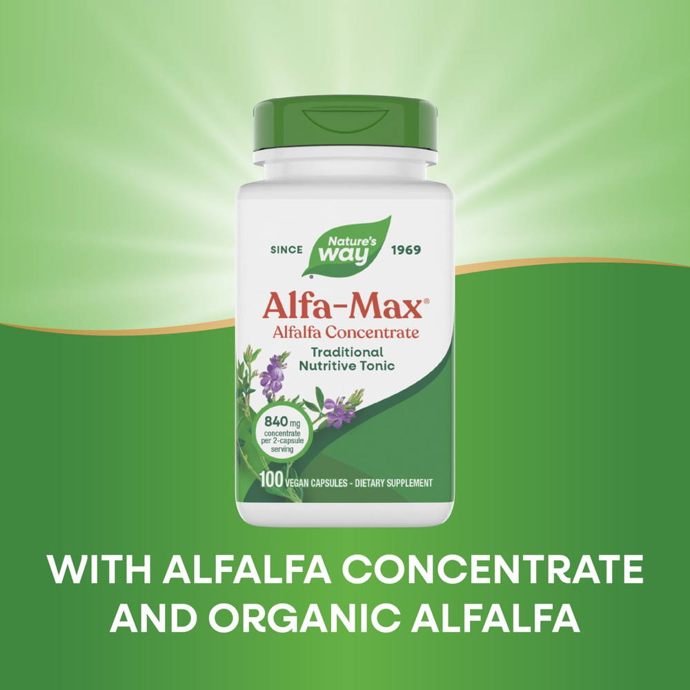 Nature's Way, Alfa-Max®, концентрат из люцерны, 100 веганских капсул