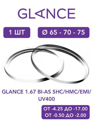 Линза для очков Glance 1.67 BI-AS SHC/HMC/EMI/UV400