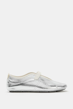 ZARA СПОРТИВНЫЕ КОЖАНЫЕ БАЛЕТКИ С ЭФФЕКТОМ МЕТАЛЛИК, СЕРЕБРИСТЫЙ