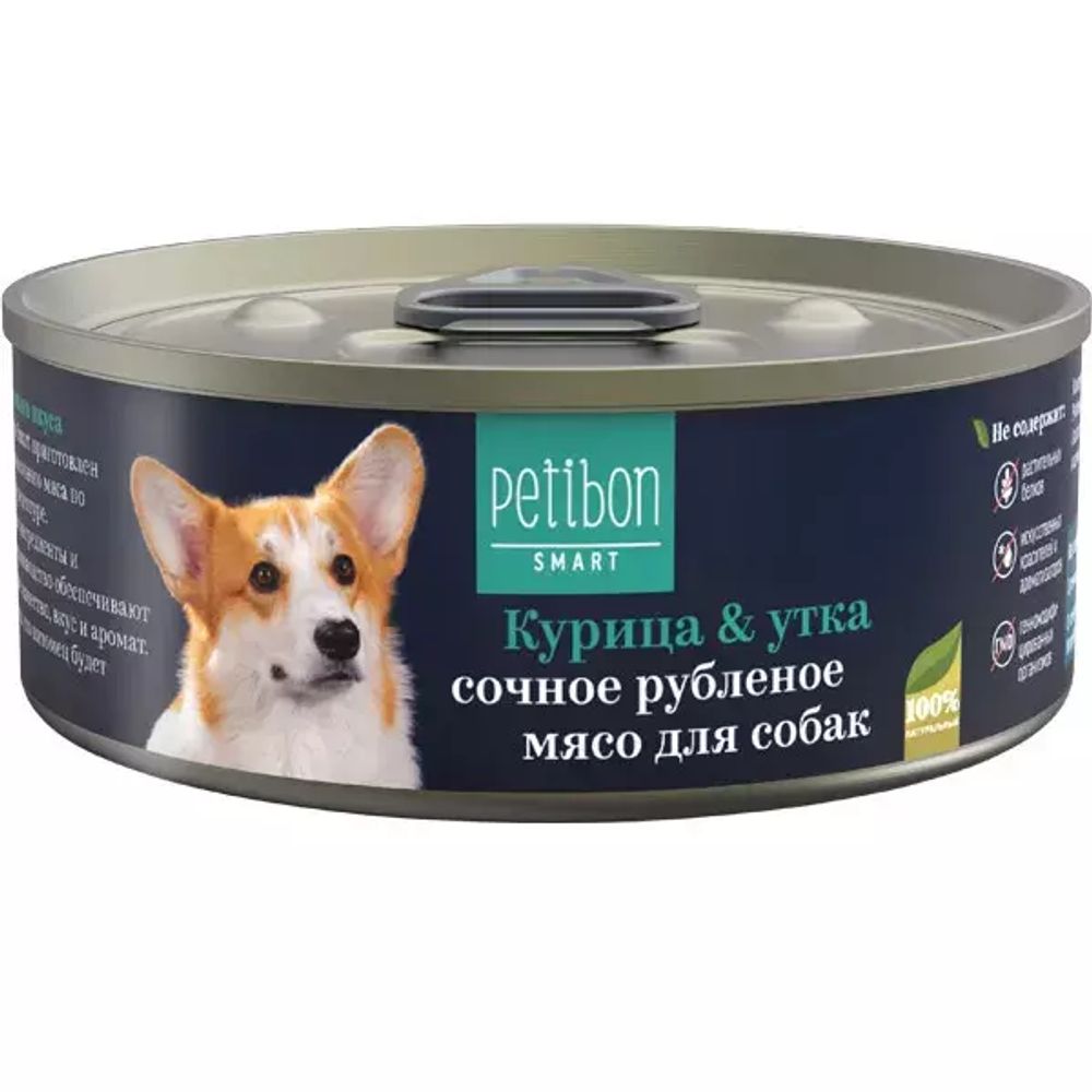 Влажный корм для собак Petibon, рубленое мясо с курицей и уткой, 100 г Влажный корм для собак Petibon, рубленое мясо с курицей и уткой, 100 г