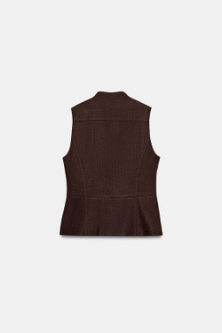 ZARA ЖИЛЕТ НА МОЛНИИ, КОРИЧНЕВЫЙ