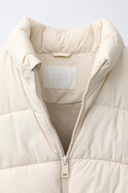 ZARA НЕПРОМОКАЕМЫЙ ОДНОТОННЫЙ ЖИЛЕТ, ЭКРЮ