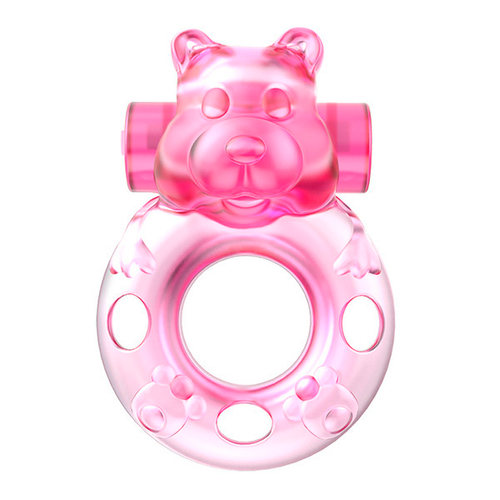 Розовое эрекционное кольцо с вибрацией 3,5х5,3см Baile Pink Bear Cock Rings BI-010083