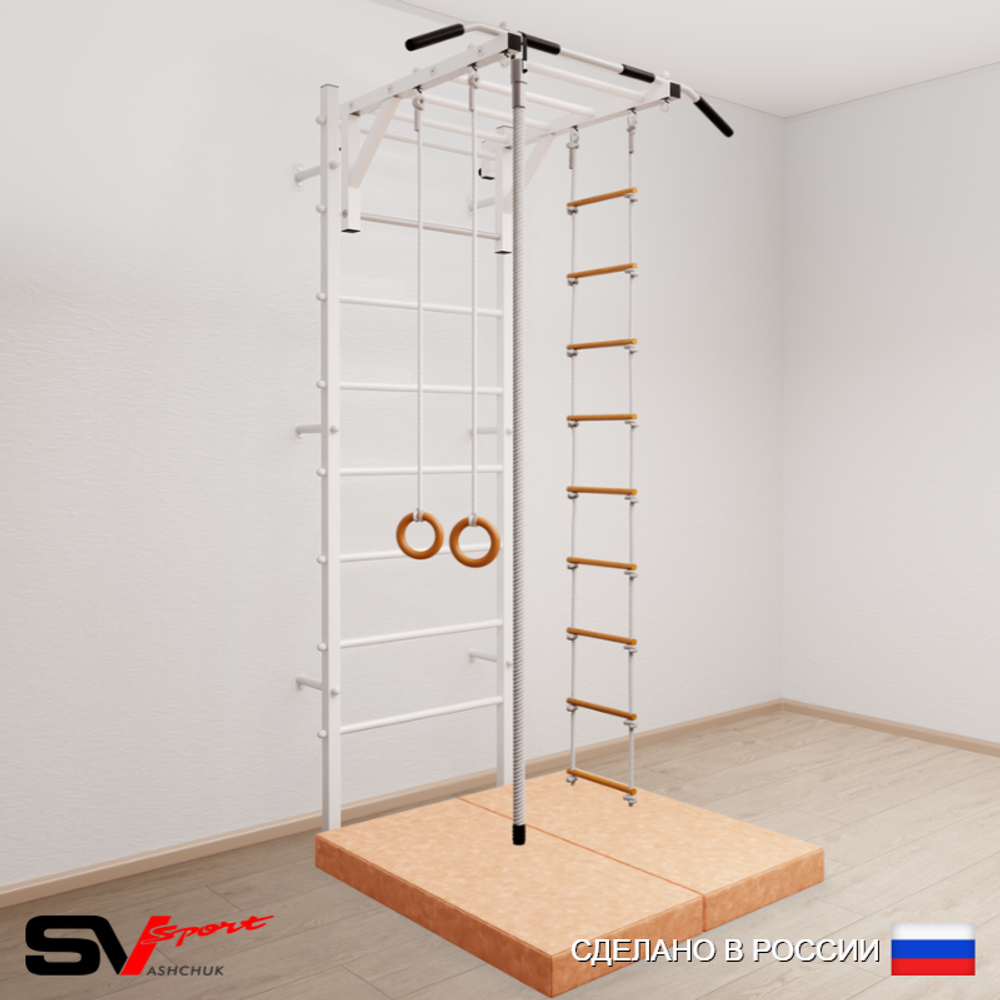 Шведская стенка Sv Sport 5214 (Турник рукоход/Канат/Кольца/Лестница/Мат 1м)
