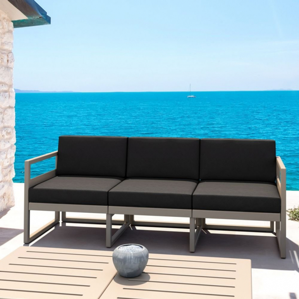 Диван пластиковый трехместный с подушками Siesta Contract Mykonos XL, бежевый, черный