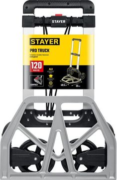 STAYER PROTruck, до 120 кг, из алюминиевого сплава, платформа 48.5 х 35 см, колеса d 16 см, вес 5 кг, складная хозяйственная тележка (38755-120)