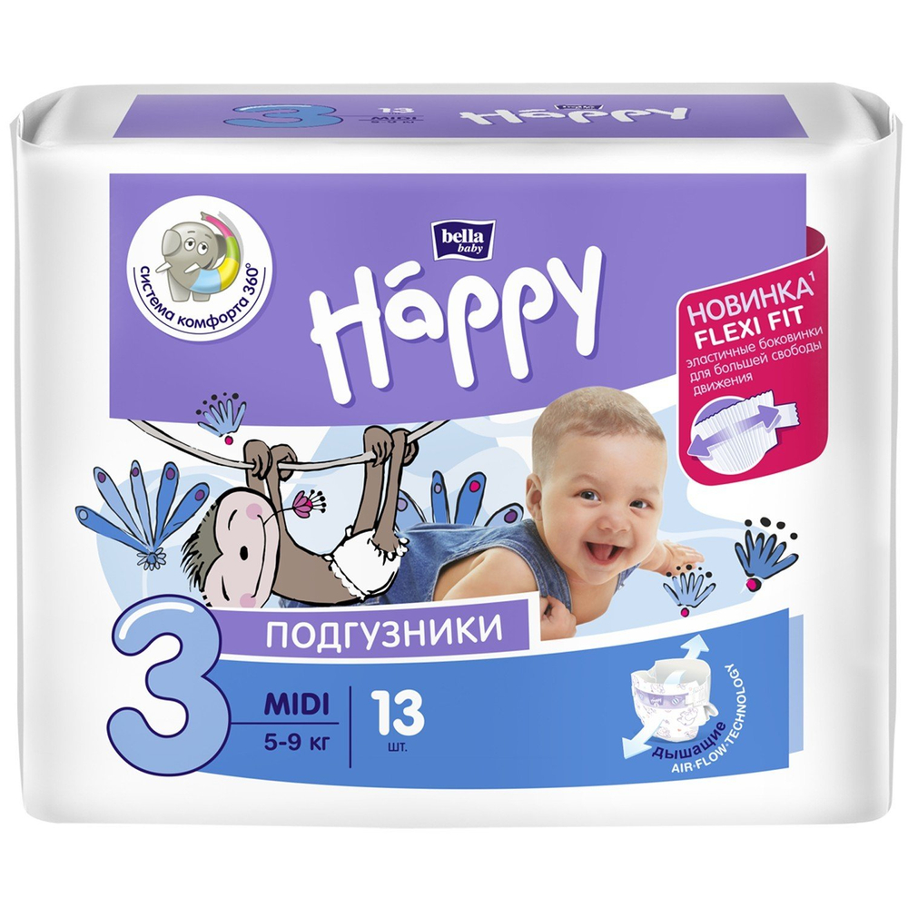 БЕЛЛА Happy Миди подгузники 13шт (5-9кг)