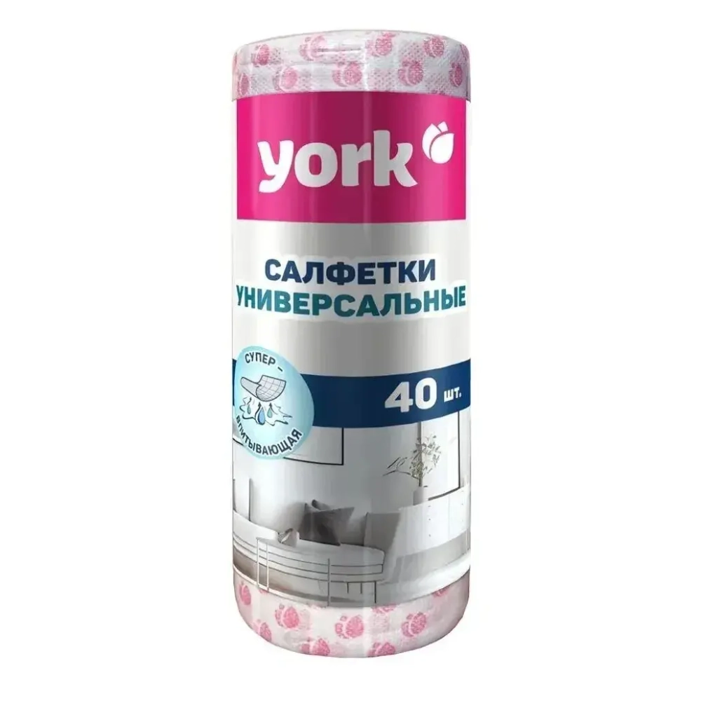 Салфетки вискозные Тюльпан Премиум в рулоне YORK 40шт. (25см)