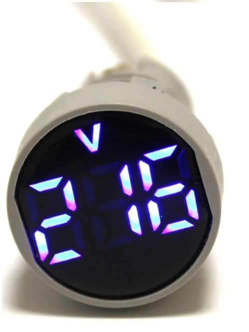 Вольтметр LED AC/50Hz (20-500VAC) DMS-104 синий (дисплей 28мм, корпус 22мм)