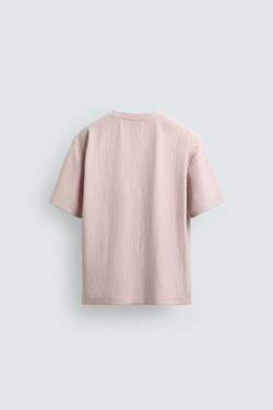 ZARA ФУТБОЛКА RELAXED FIT ИЗ РЕЛЬЕФНОЙ ТКАНИ, РОЗОВЫЙ