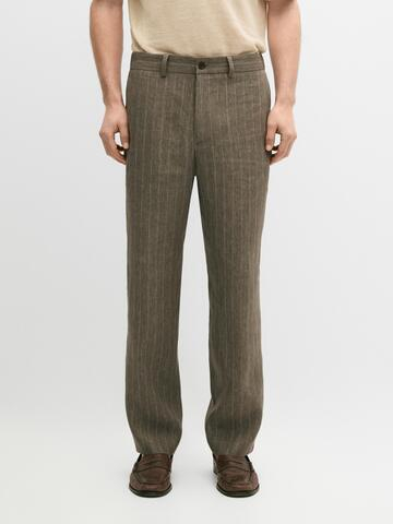 Massimo Dutti Льняные брюки в полоску, зеленый