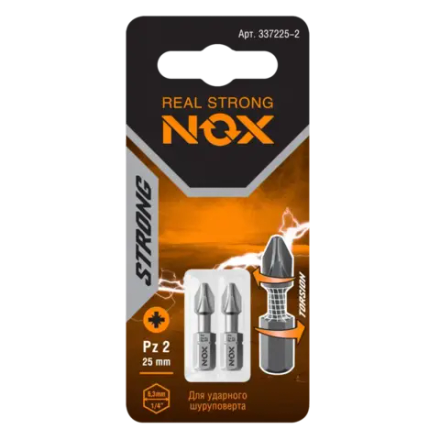 Бита torsion PZ 2х25мм карта 2шт NOX STRONG 337225-2