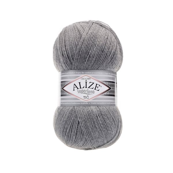 Пряжа Alize (Ализе) Superlana TIG / уп.5 мот. по 100 г, 570м, 21 серый меланж