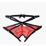 Трусики с доступом и переплетением лент красные Le Frivole Easy to love (L/XL, 46-48)