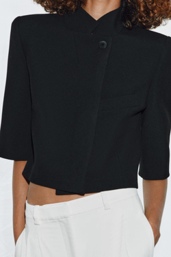 ZARA УКОРОЧЕННЫЙ БЛЕЙЗЕР С КОРОТКИМИ РУКАВАМИ — ZW COLLECTION, ЧЕРНЫЙ