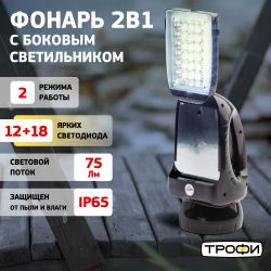 Светодиодный фонарь Трофи TSP12 прожекторный аккумуляторный со встроенным светильником | Трофи