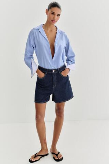 ZARA ШОРТЫ Z1975 MOM FIT, СИНИЙ
