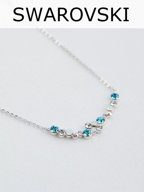 Тонкое колье Млечный путь с голубыми кристаллами Swarovski