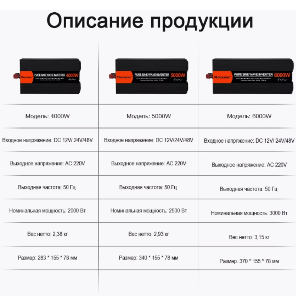 Инвертор 24V-220V 6000W черно-красный Moexsiac