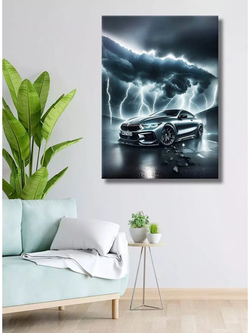 Картина "BMW гроза", интерьерная 50х70см 1шт., на деревянном подрамнике