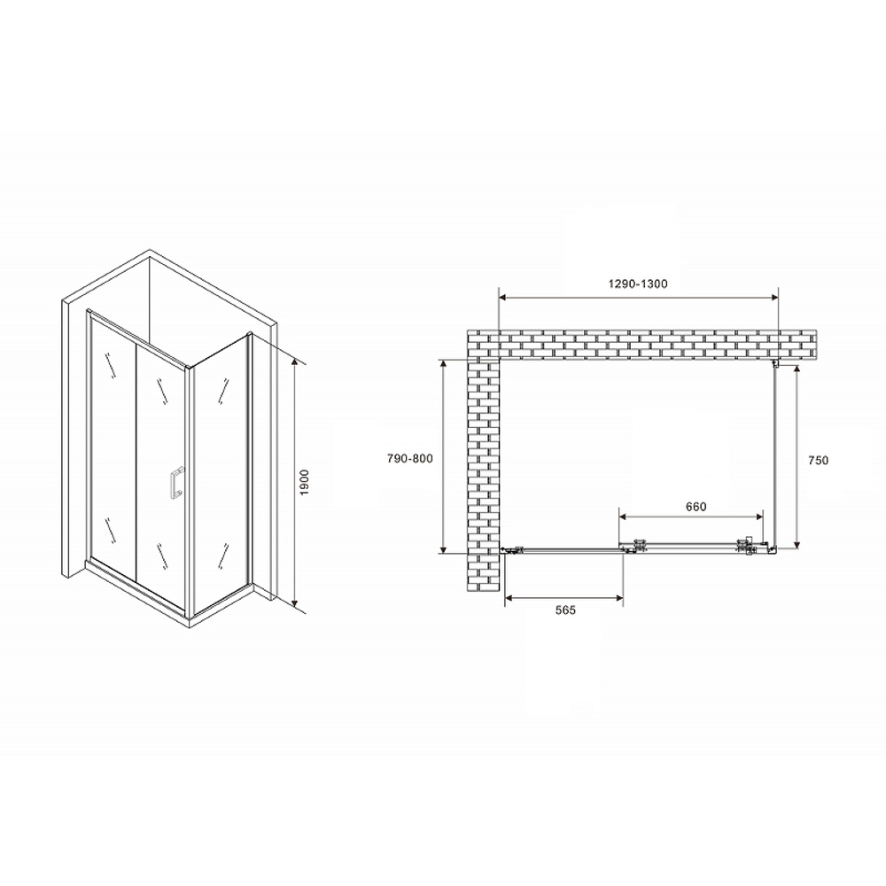 Душевой уголок Abber Schwarzer Diamant 130x80 AG30130B5-S80B5 профиль Черный стекло прозрачное