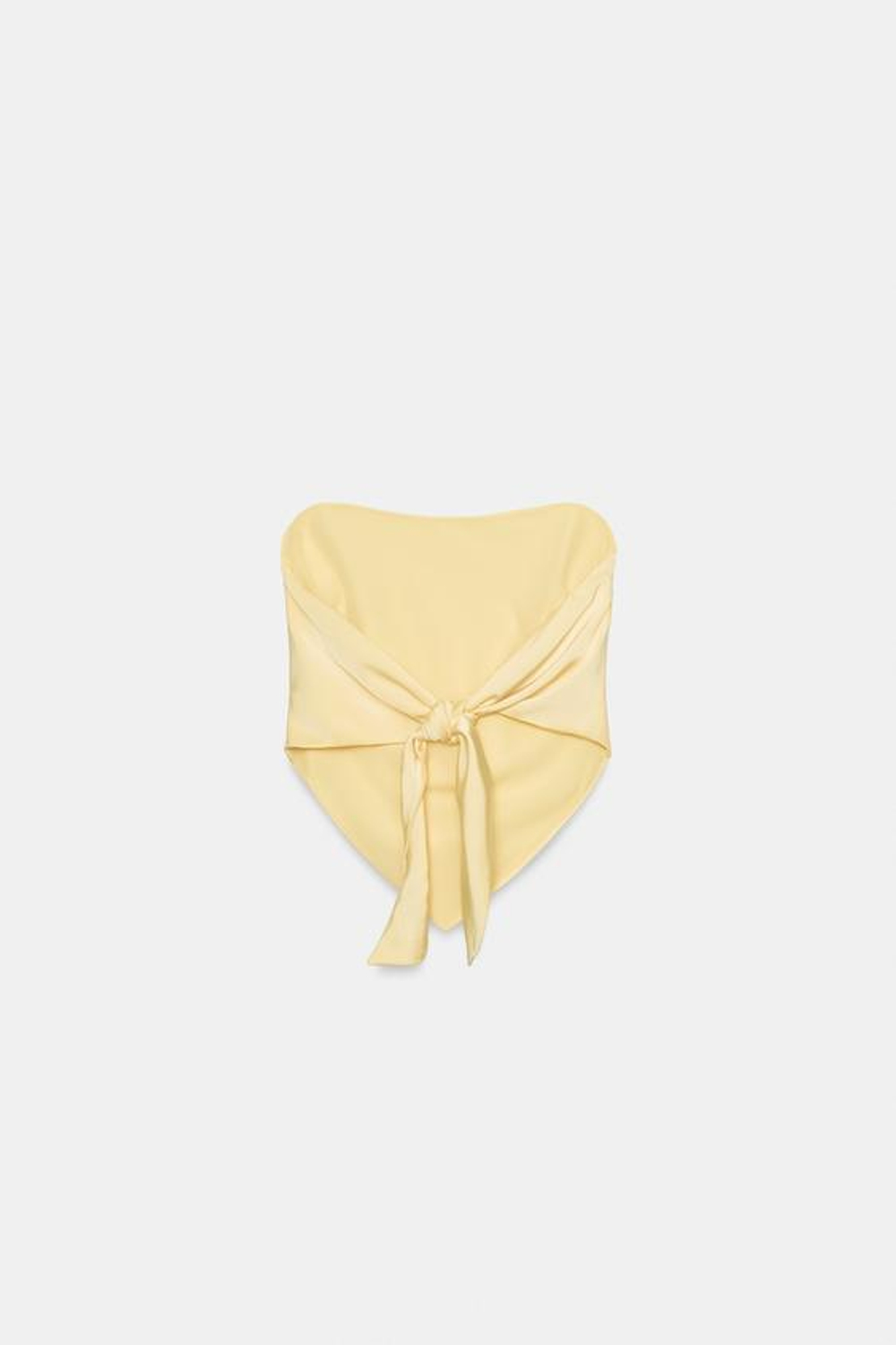 ZARA АТЛАСНЫЙ ТОП БЕЗ БРЕТЕЛЕЙ С ЗАВЯЗКАМИ, ЖЕЛТЫЙ