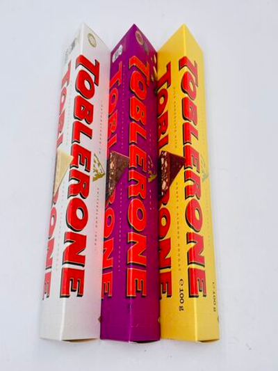 Шоколад Toblerone с медово-миндальной нугой набор из 3-х видов (белый, молочный, молочный с изюмом), 3 шт.х100 г (Швейцария)