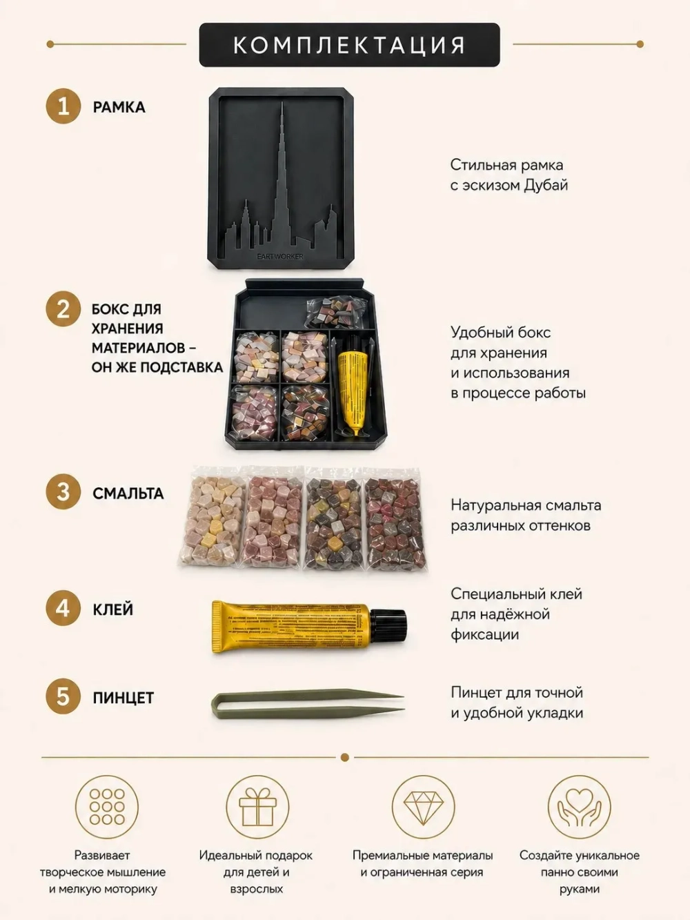 Мозаичный набор "ArtWorker Mosaicbox DIY" комплектация
