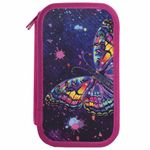 Пенал ЮНЛАНДИЯ, 2 отделения, ламинированный картон, блестки, 19х11 см, "Colorful butterfly", 270886