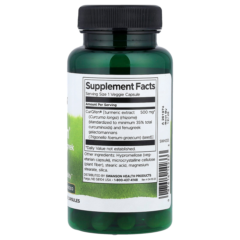 Swanson Vitamins, CurQfen®, комплекс с куркумином и пажитником, стандартизованный, 500 мг, 60 растительных капсул