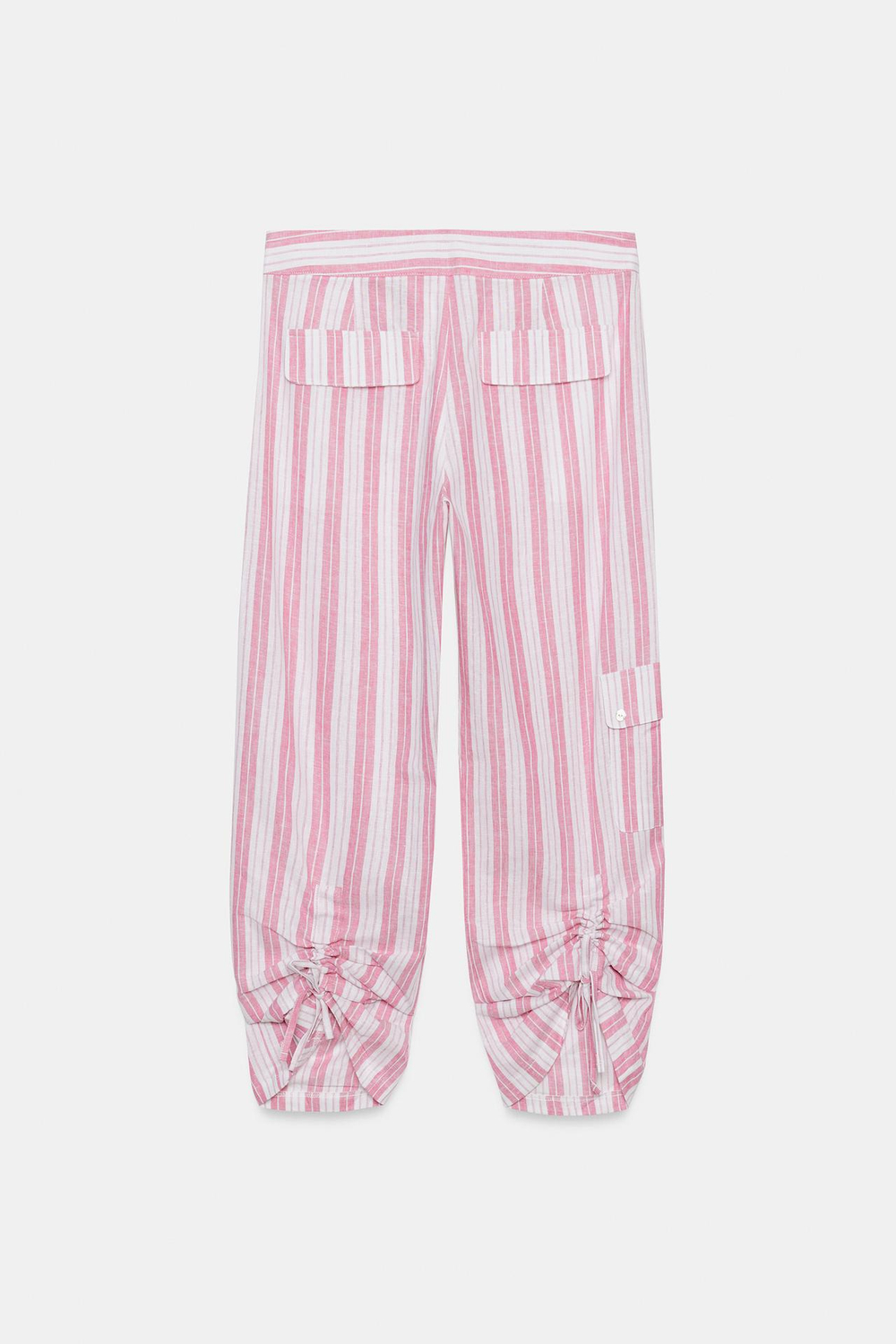 ZARA БРЮКИ В ПОЛОСКУ СО СБОРКАМИ, РОЗОВЫЙ/БЕЛЫЙ