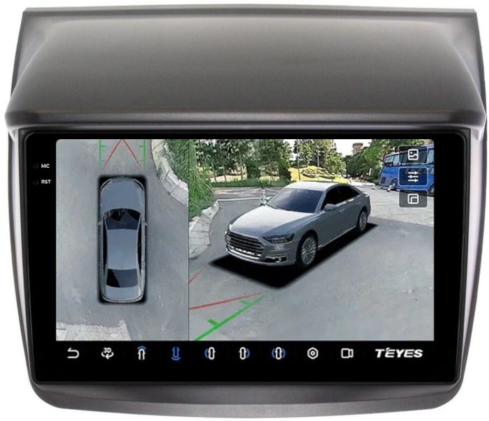 Магнитола для Mitsubishi L200 4 2006-2015, Pajero Sport 2 2008-2015 (без Rockford, без штатной КЗВ) - Teyes CC3-2K-360 на Android 10, Быстрая, 2K QLED, CarPlay, 4G SIM-слот, 4 камеры в комплекте