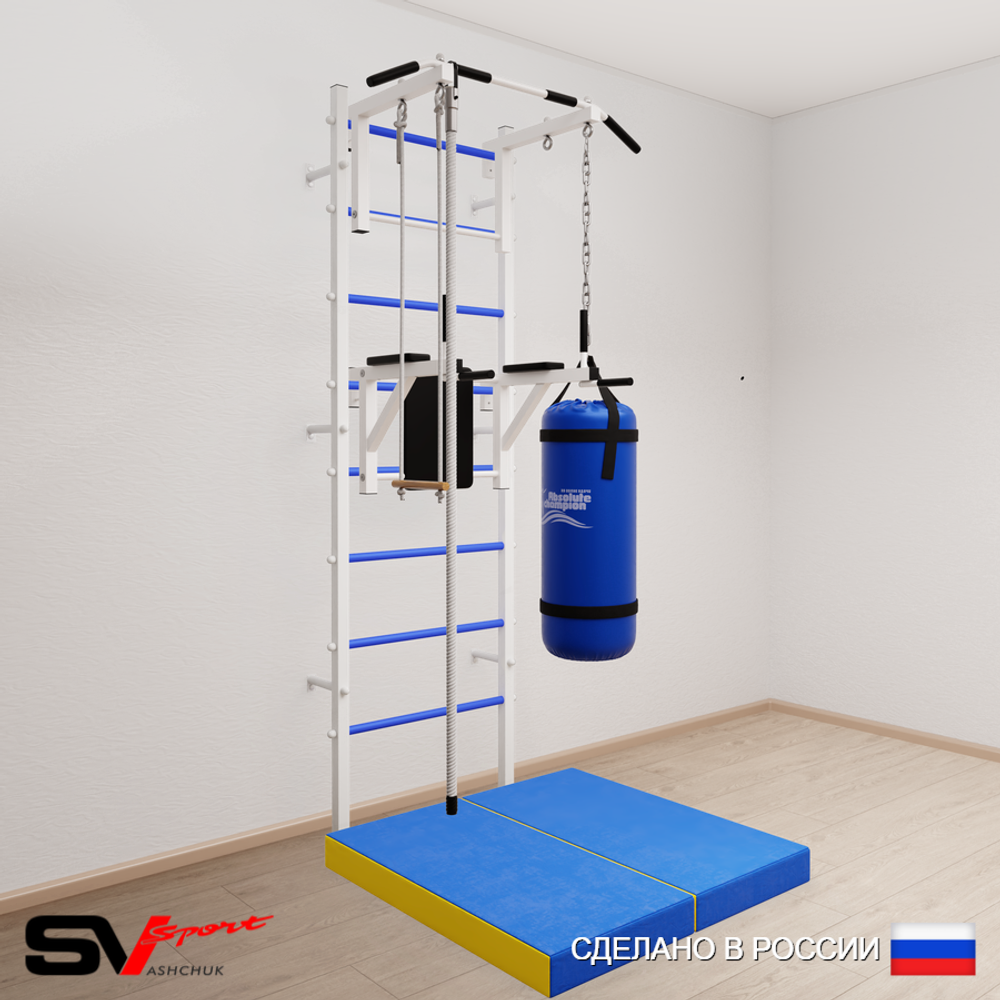 Шведская стенка Sv Sport 5767 (Турник стандарт/Брусья/Канат/Трапеция/Цепь/Мешок 30кг/Мат 1м)