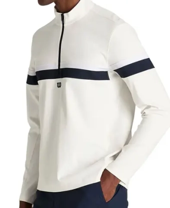 Мужская теннисная футболка с длинным рукавом Wilson Elevate Performance Half-Zip Longsleeve - sandrift/classic navy